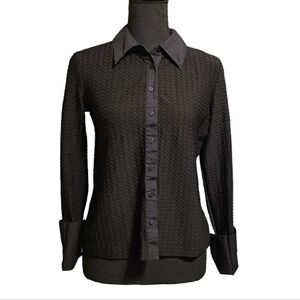 Apostrophe Stretch Black Button Up Top 96% Polyester 4% Spandex Size M